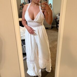 SHEIN VCAY Guipure Lace Insert Wide Leg Cami Jumpsuit